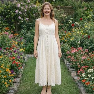 Neuflora Miami Maxi Dress Large Ivory Eyelet Buttons Summer Rare SOLD OUT